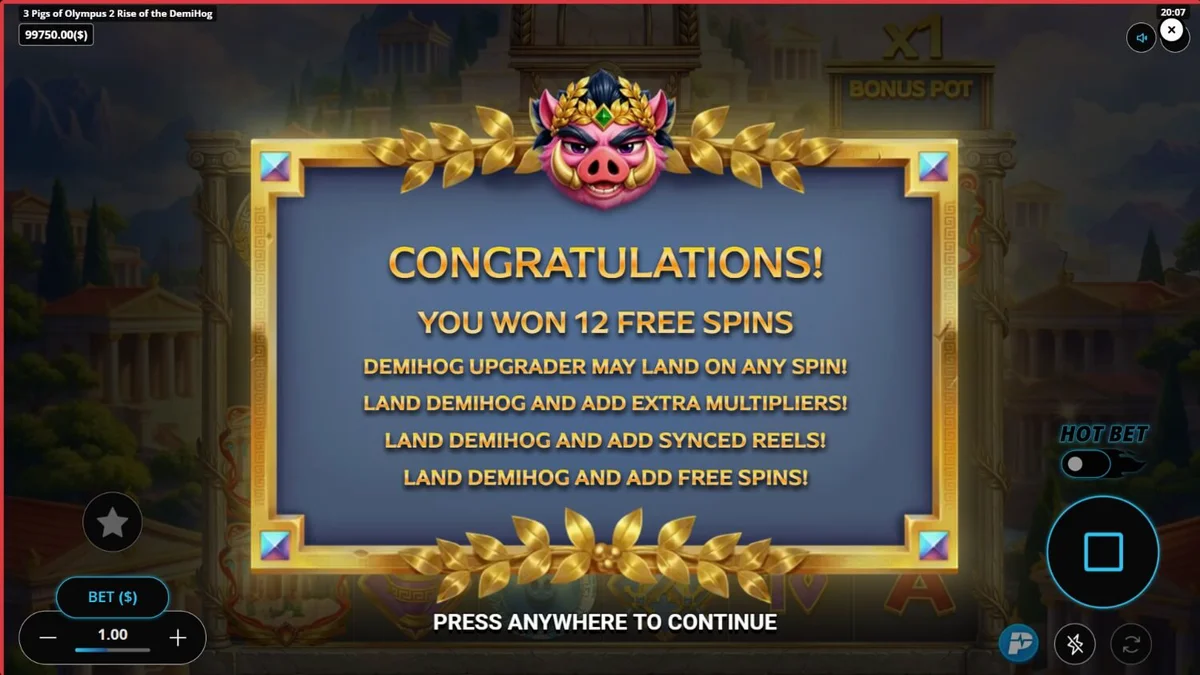 3 Pigs of Olympus 2 Rise of the DemiHog slot game screen